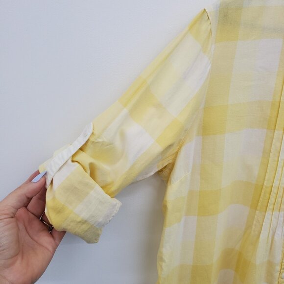 L.L.Bean Womens L Yellow White Plaid Cotton Button Up Shirt Collared Classic - Picture 6 of 16
